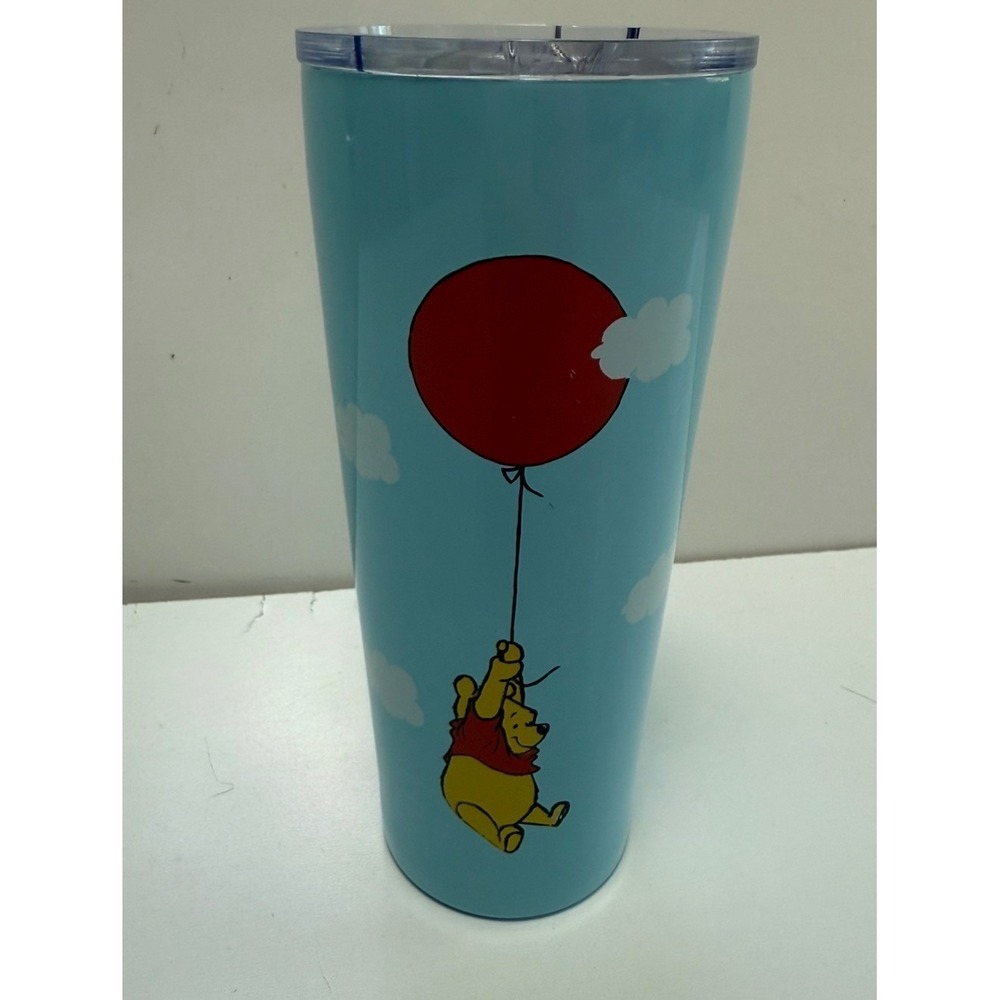 Disney Winnie the Pooh Red Balloon Blue Sky Tumbler Travel Cup with Lid